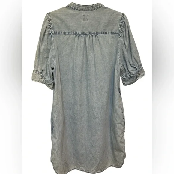 GAP Blue Midi Dress with Puff Sleeves and Mandarin Collar - Picture 2 of 9